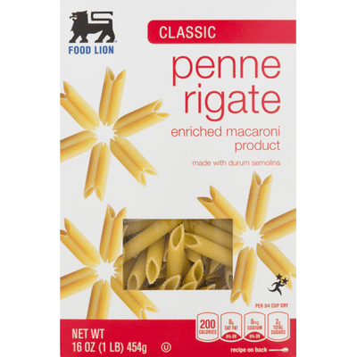 Food Lion Pasta, Penne Rigate, Classic, Box