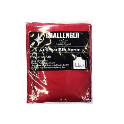 Challenger 3-Pocket Bib Apron, Poly-Cotton Twill, Red, 28" X 30"