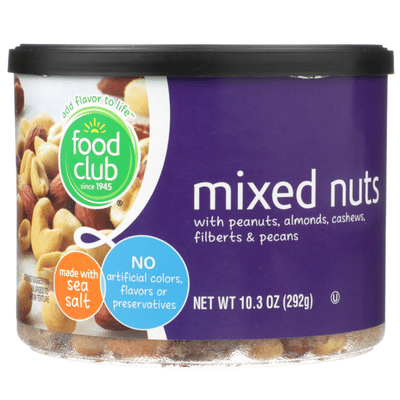 Food Club Mixed Nuts With Peanuts, Almonds, Cashews, Filberts & Pecans