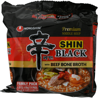 Nongshim Noodle Soup, Premium, Shin Black, Family Pack, 4 Pack