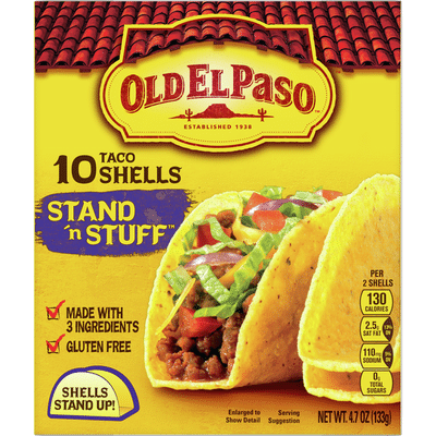Old El Paso Taco Shells, Stand 'n Stuff, Gluten Free, 10 Count