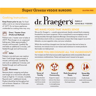 Dr. Praeger's Veggie Burgers, Gluten Free, Super Greens