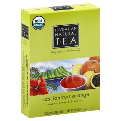 Hawaiian Natural Tea Green & Black Tea, Organic, Passionfruit Orange, Tea Bags