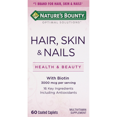 Nature S Bounty Hair Skin Nails With Biotin 3000 Mcg Coated Caplets 60 Each Instacart