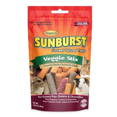 Higgins Sunburst Gourmet Natural Treats Veggie Stix Crunchy Beets, Carrots & Alfalfa For Guinea Pigs, Rabbits & Chinchillas