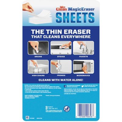 Mr. Clean Cleaning Sheets, the power of a Magic Eraser in a thin, flexible, disposable sheet