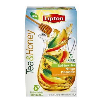 Lipton Tea & Honey Mango Pineapple Iced Green Tea Packets - 6 CT