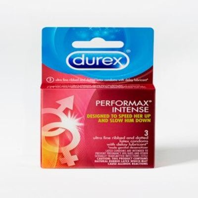 Durex® Ultra Fine, Ribbed, Dotted with Delay Lubricant, Performax Intense Natural Rubber Latex Condoms