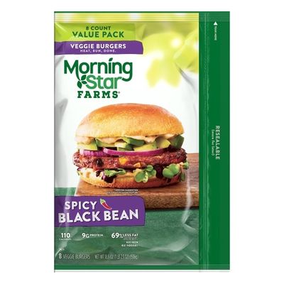 Morning Star Farms Veggie Burgers, Plant Based Protein, Frozen Meal, Spicy Black Bean