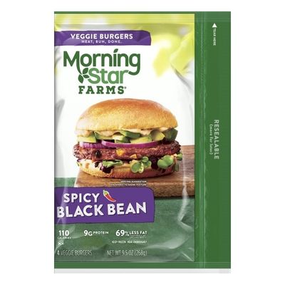 Morning Star Farms Veggie Burgers, Plant Based, Frozen Meal, Spicy Black Bean