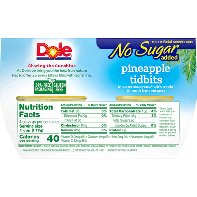 Dole Pineapple, Tidbits, No Sugar Added
