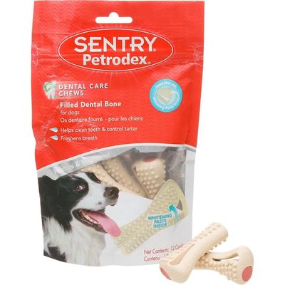 Sentry Petrodex Dental Care Chews Filled Dental Bones for Dogs Whitening Paste Inside
