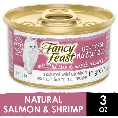 Purely Fancy Feast Natural Wet Cat Food, Gourmet Naturals Wild Alaskan Salmon & Shrimp in Gravy