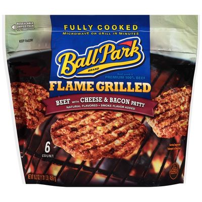 Ball Park Fully-Cooked Flame Grilled Beef with Cheese & Bacon Patties, 6 Count