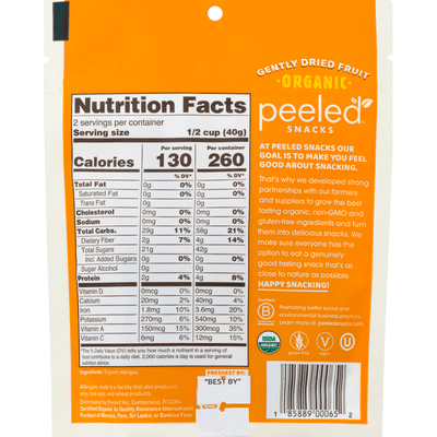 Peeled Snacks Dried Fruit, Gently, Organic, Mango