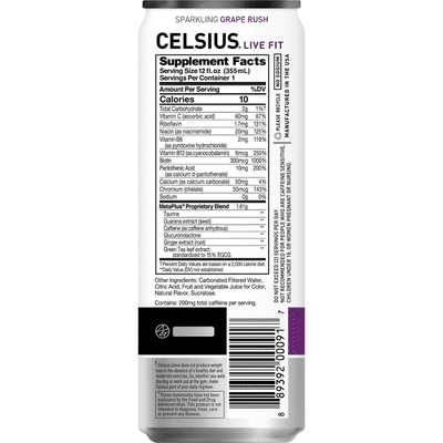 Celsius Sparkling Energy Drink Grape Rush 1 Ct Instacart