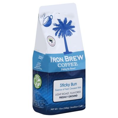 Iron Brew Coffee Coffee, Brazilian, Freshly Ground, Light Roast, Sticky Bun