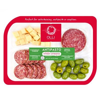 Olli Salumeria Parmesan & Frescatrano Olives paired with Genoa and Sopressata Salami.