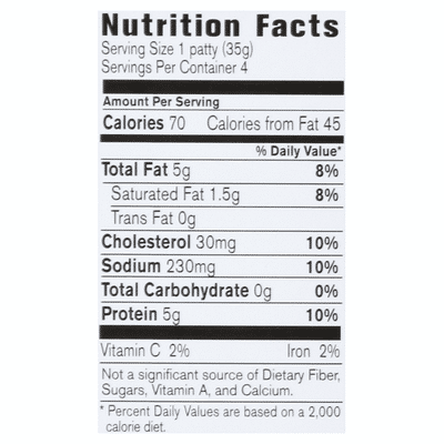 Jones Dairy Farm Golden Brown All Natural Fully Cooked Chicken Sausage Patties
