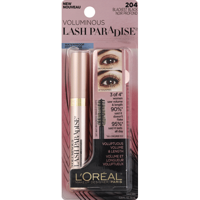 L'Oreal Mascara, Waterproof, Lash Paradise, Blackest Black 204