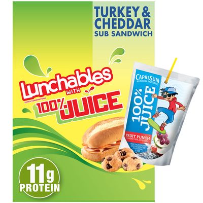 Lunchables Turkey & Cheddar Cheese Sub Sandwich Meal Kit with Capri Sun Fruit Punch 100% Juice Drink & Mini Chocolate Chip Cookies