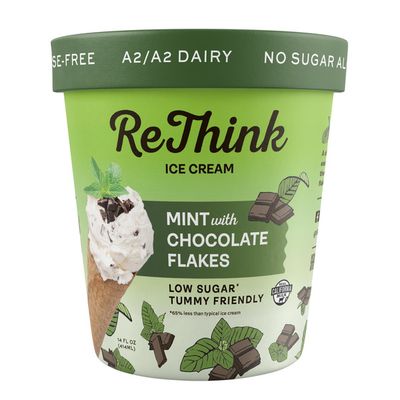 ReThink Ice Cream Mint with Chocolate Flakes, Lactose-Free A2/A2 dairy, Low Sugar