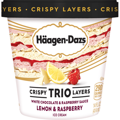 Haagen-Dazs Crispy Trio Layers White Chocolate & Raspberry Sauce, Lemon & Raspberry