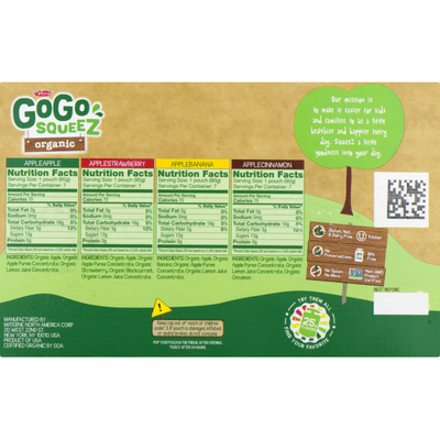GoGo Squeez Organic Applesauce, Variety Apple Strawberry Cinnamon/Banana