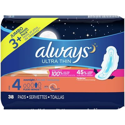 Always Pads Size 4 Overnight Absorbency Unscented With Wings