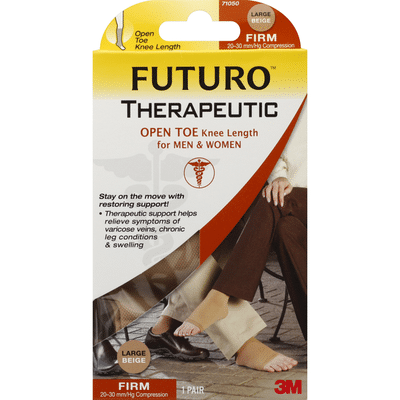 FUTURO Stockings, Firm (20-30 mm/Hg Compression), Open Toe Knee Length, Large, Beige