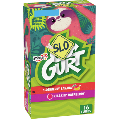 Go-Gurt Low Fat Yogurt, Relaxin' Raspberry & Slothberry Banana, 16 Count