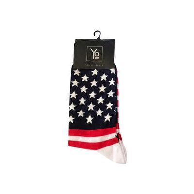 Yo Sox Red White & Blue Stars Stripes Patriotic American Flag Mens Crew Socks
