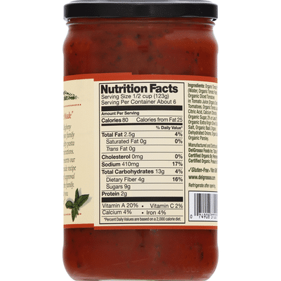 DelGrosso Pasta Sauce, Organic, Tomato Basil