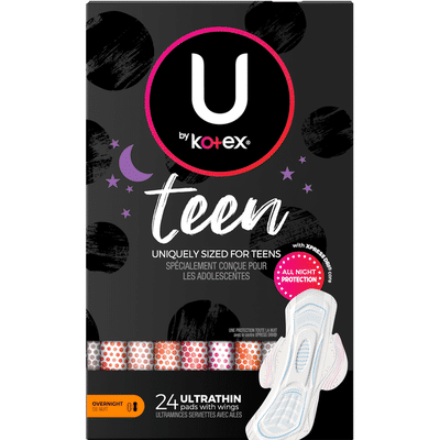 U By Kotex Ultra Thin Teen Pads With Wings Overnight Protection Unscented 24 Each Instacart