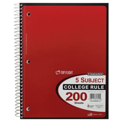 Top Flight Notebook, 5 Subject, College Rule, 200 Sheets