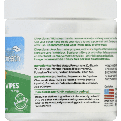 Tropiclean Dental Wipes for Dogs, Mint