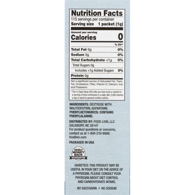 Food Lion Sweetener With Aspartame 115 Packets | Food Lion
