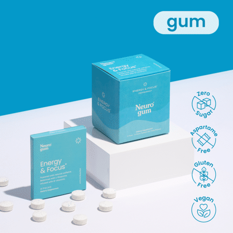 Neuro Energy & Focus Gum w/ Caffeine, L-theanine
