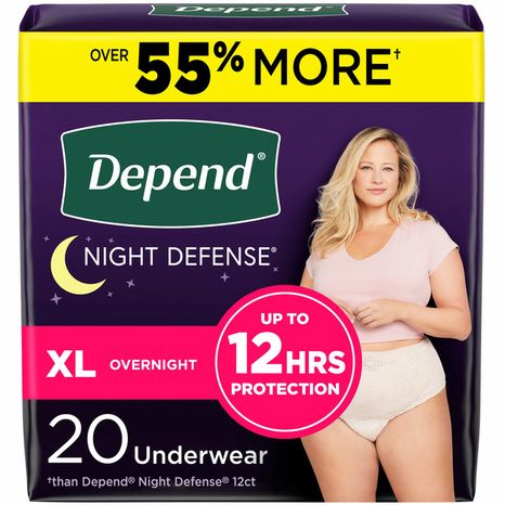 Depend Night Defense Women's Adult Postpartum Incontinence Underwear, XL