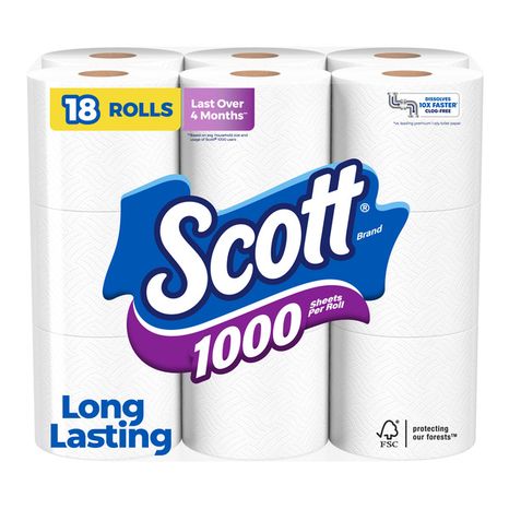 Scott 1000 Toilet Paper, Septic-Safe, Toilet Tissue