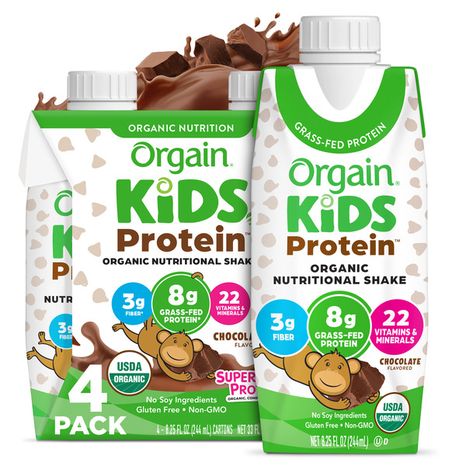 Orgain Organic Kids Nutritional Dairy Protein Shakes, Chocolate, 8.25 Fl Oz, Pack of 4