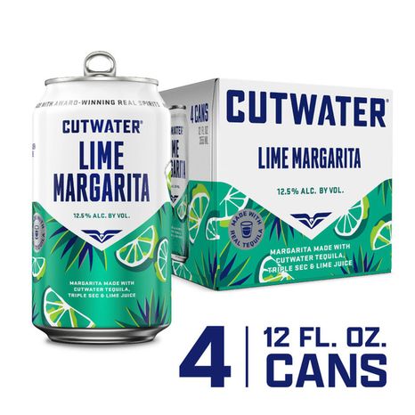 Cutwater Spirits Tequila Lime Margarita, 4 Pack 12 Fl. Oz. Cans, 12.5% Abv