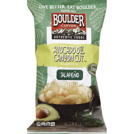 Boulder Canyon Potato Chips, Kettle Cooked, Avocado Oil Canyon Cut, Jalapeno