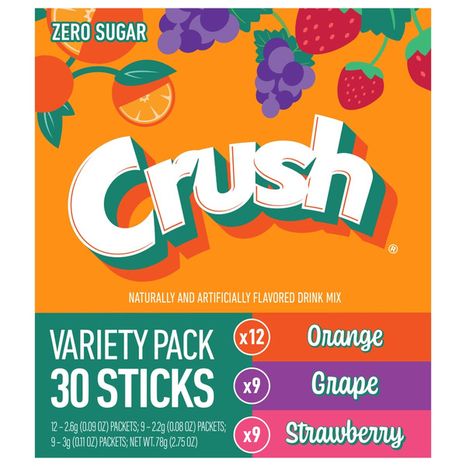 Crush Zero Sugar On the Go Orange/Grape/Strawberry Drink Mix Variety Pack