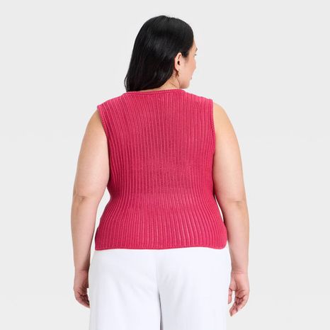 A New Day Women's Crewneck Drop Needle Pullover Sweater Tank, 3X - Red