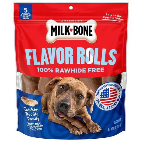 Milk-Bone Flavor Rolls Chicken Doodle Dandy Rawhide Free Dog Treats With Chicken