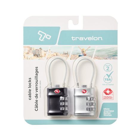 Travelon TSA Accepted Cable Locks, 2 1-1/4 x 1/2 x 3-3/8 in