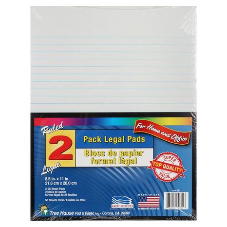 Tree House Pad & Paper, Inc. Office Supplies 8" X 11" 50-Sheet Legal Pad