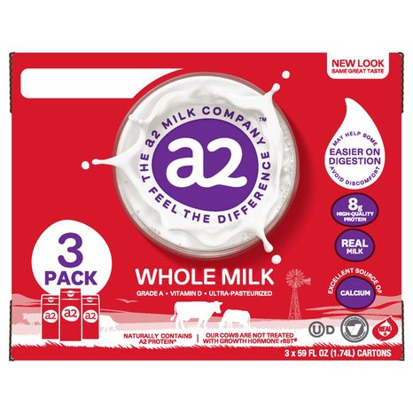 a2 Milk Milk, Whole, 3 Pack