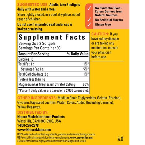 Nature Made Magnesium Citrate 250 mg Softgels